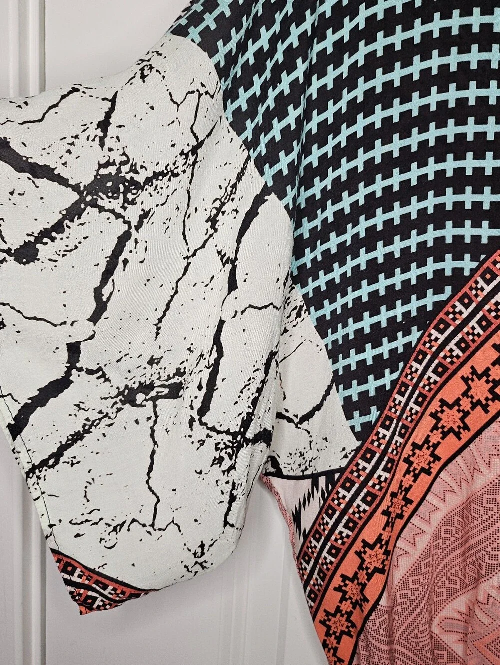 Eight Sixty Multi-Print Midi Dress in Coral, Teal, Cream - Picture 8 of 14
